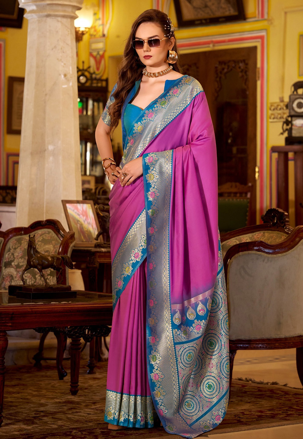 Magenta Silk Saree With Blouse 326846