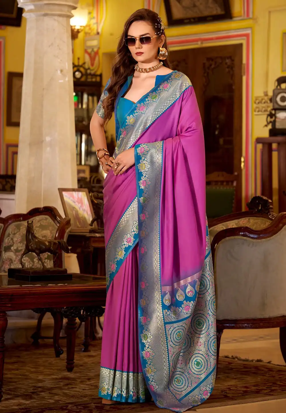 Magenta Silk Saree With Blouse 326846