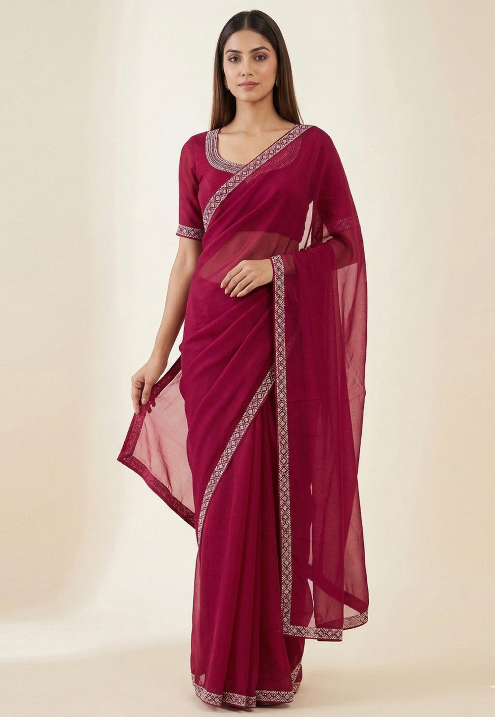 Magenta Silk Saree With Blouse 328998