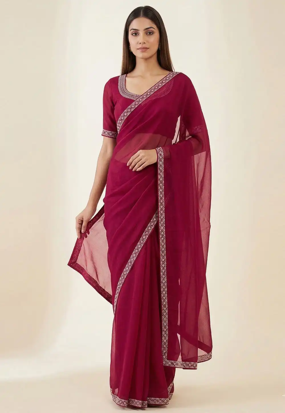Magenta Silk Saree With Blouse 328998