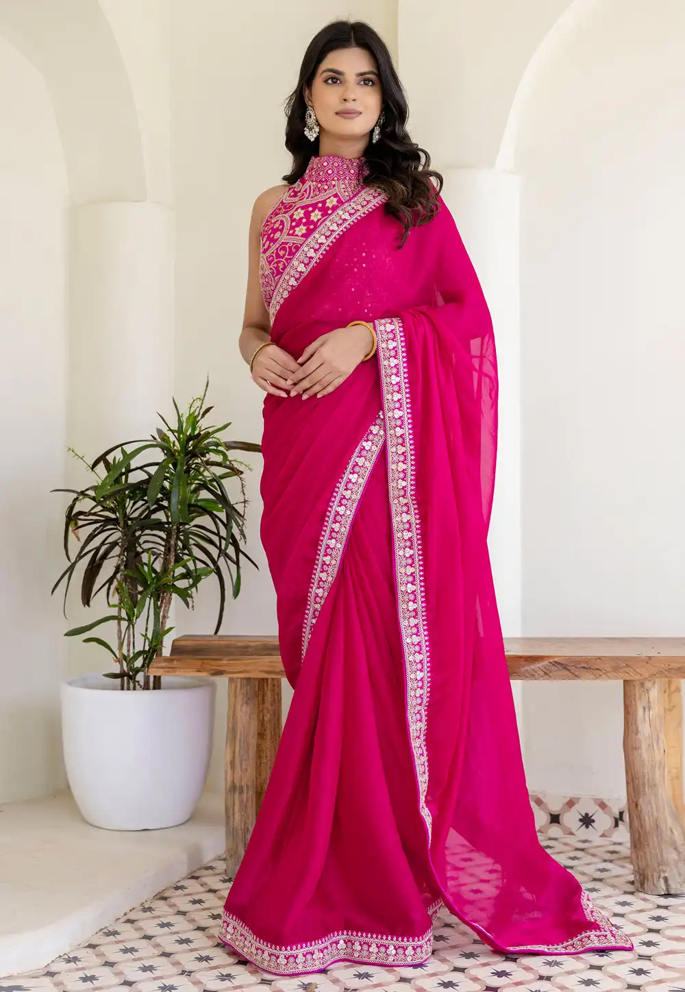 Magenta Silk Saree With Blouse 314363