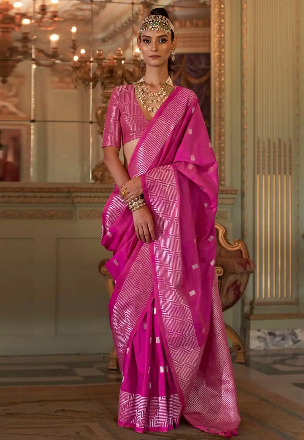 Magenta Silk Saree With Blouse 321362