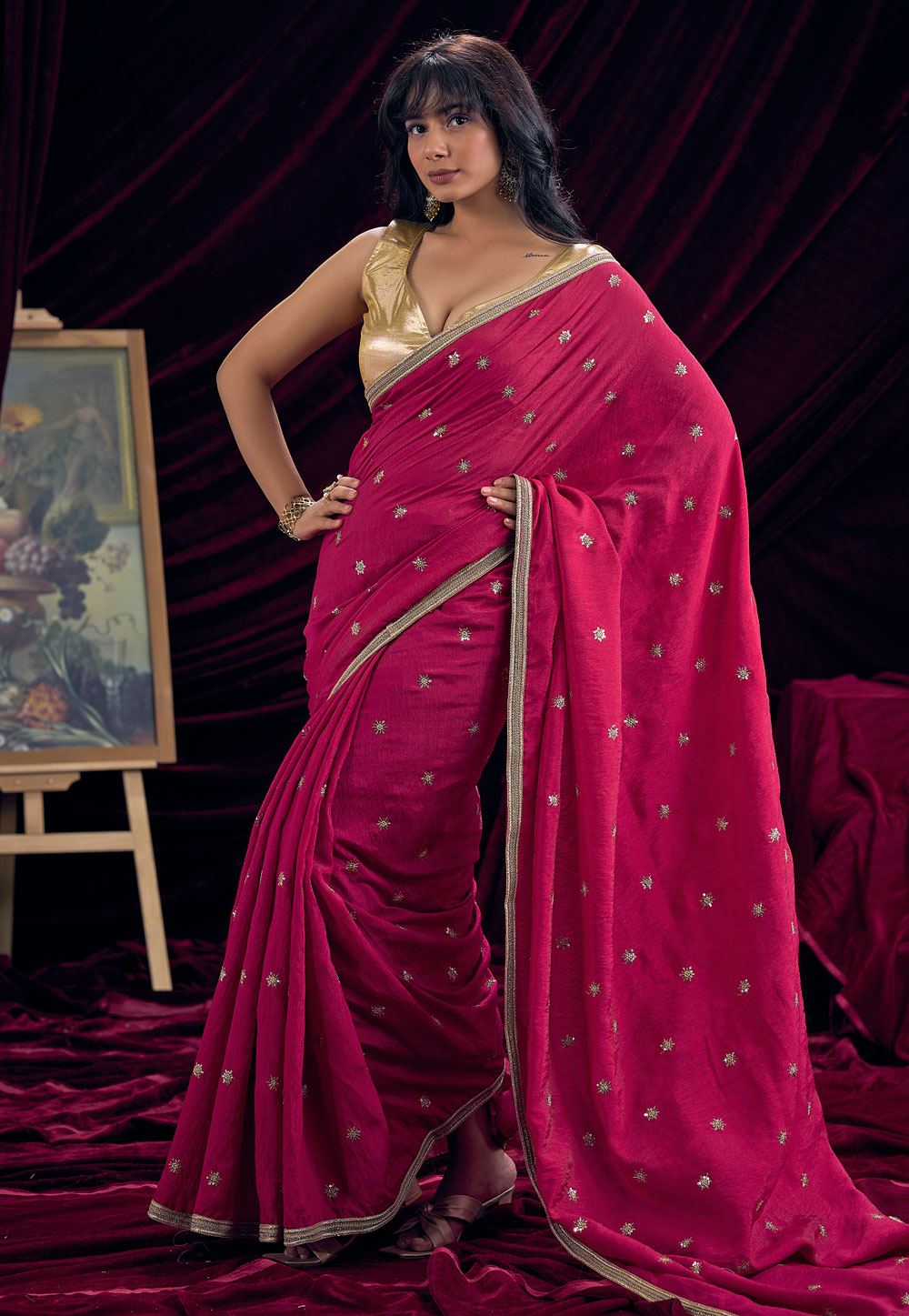 Magenta Silk Saree With Blouse 327864