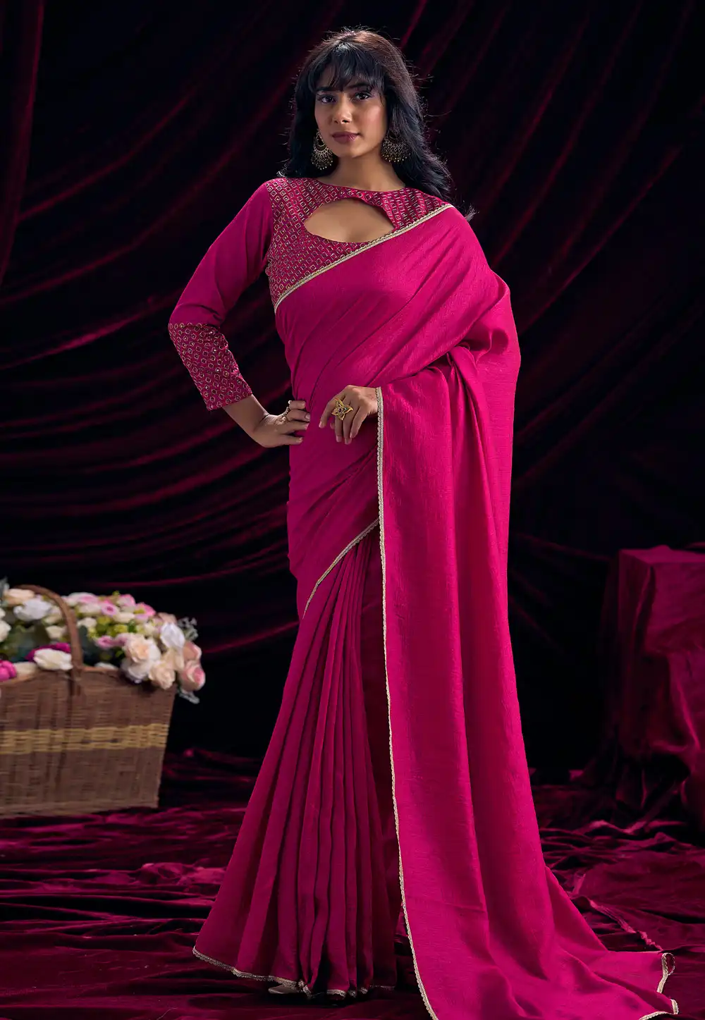 Magenta Silk Saree With Blouse 327865