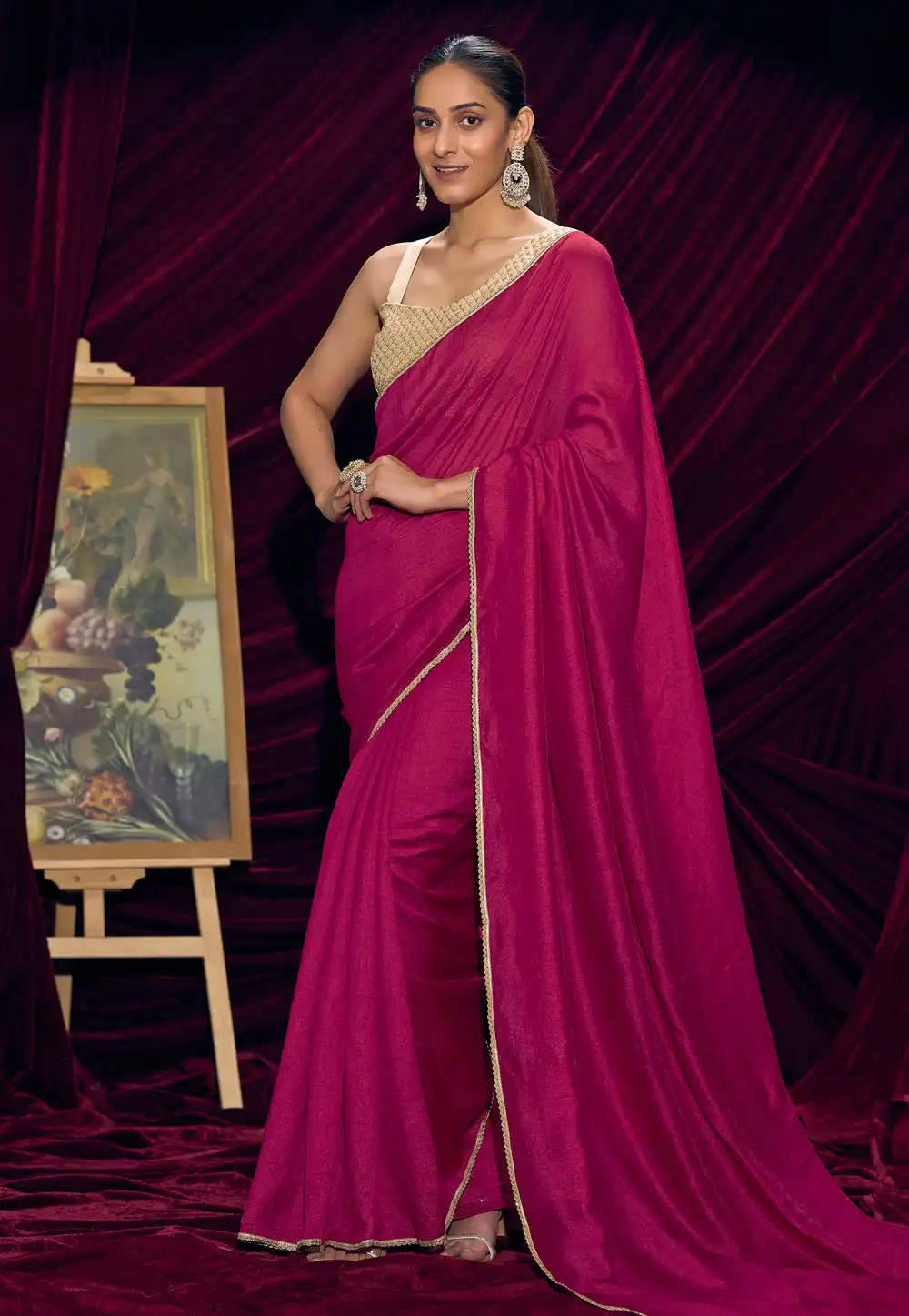 Magenta Silk Saree With Blouse 328472