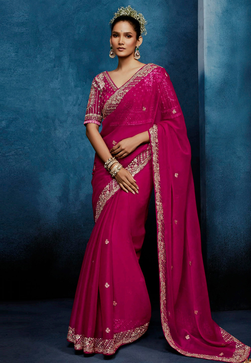 Magenta Silk Saree With Blouse 327244