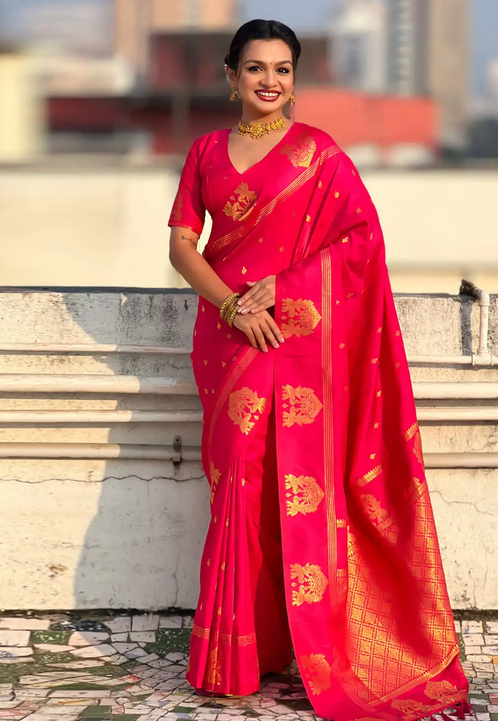 Magenta Silk Saree With Blouse 325269