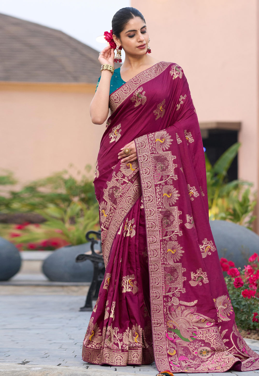 Magenta Silk Saree With Blouse 308235