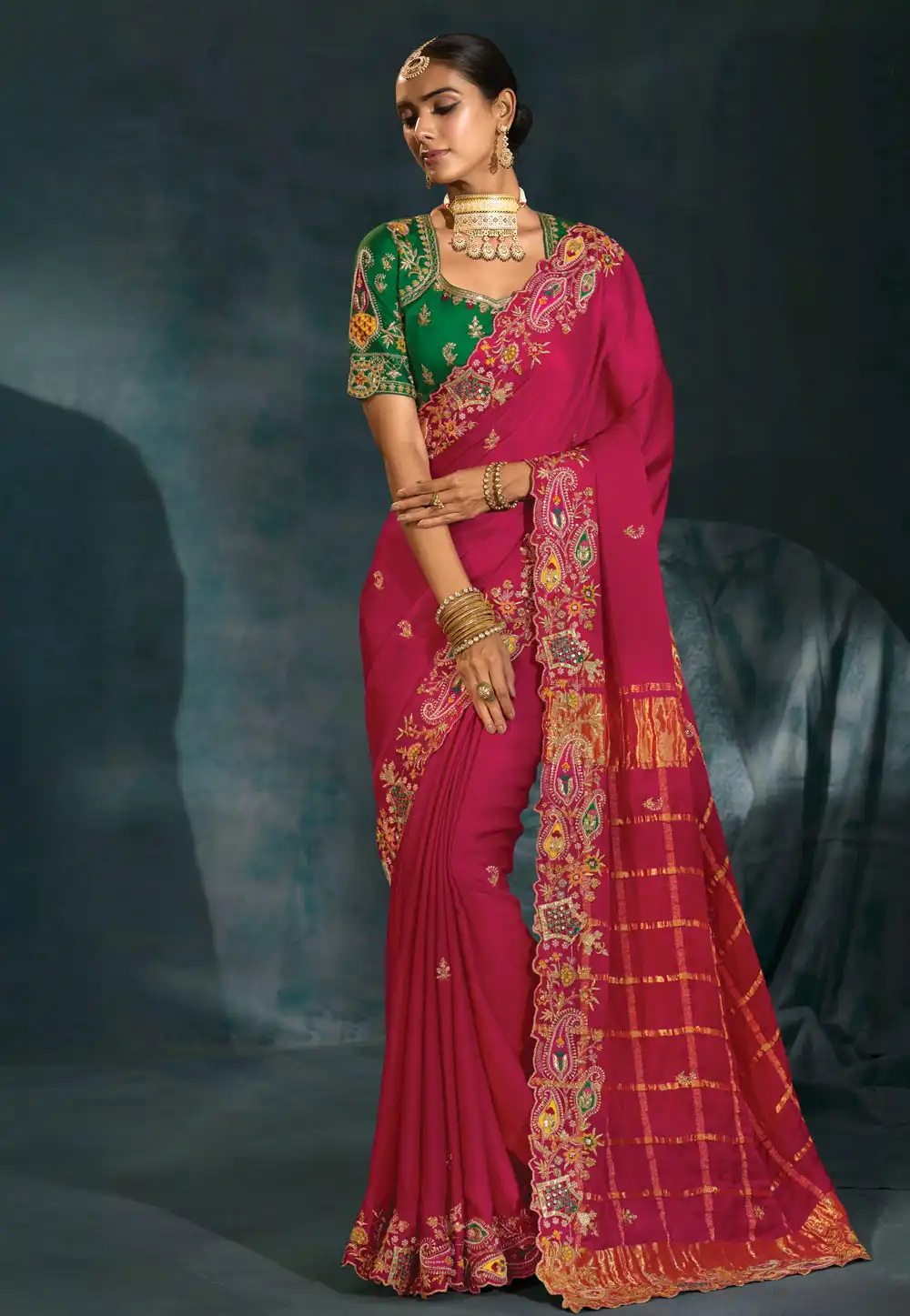 Magenta Silk Saree With Blouse 317605