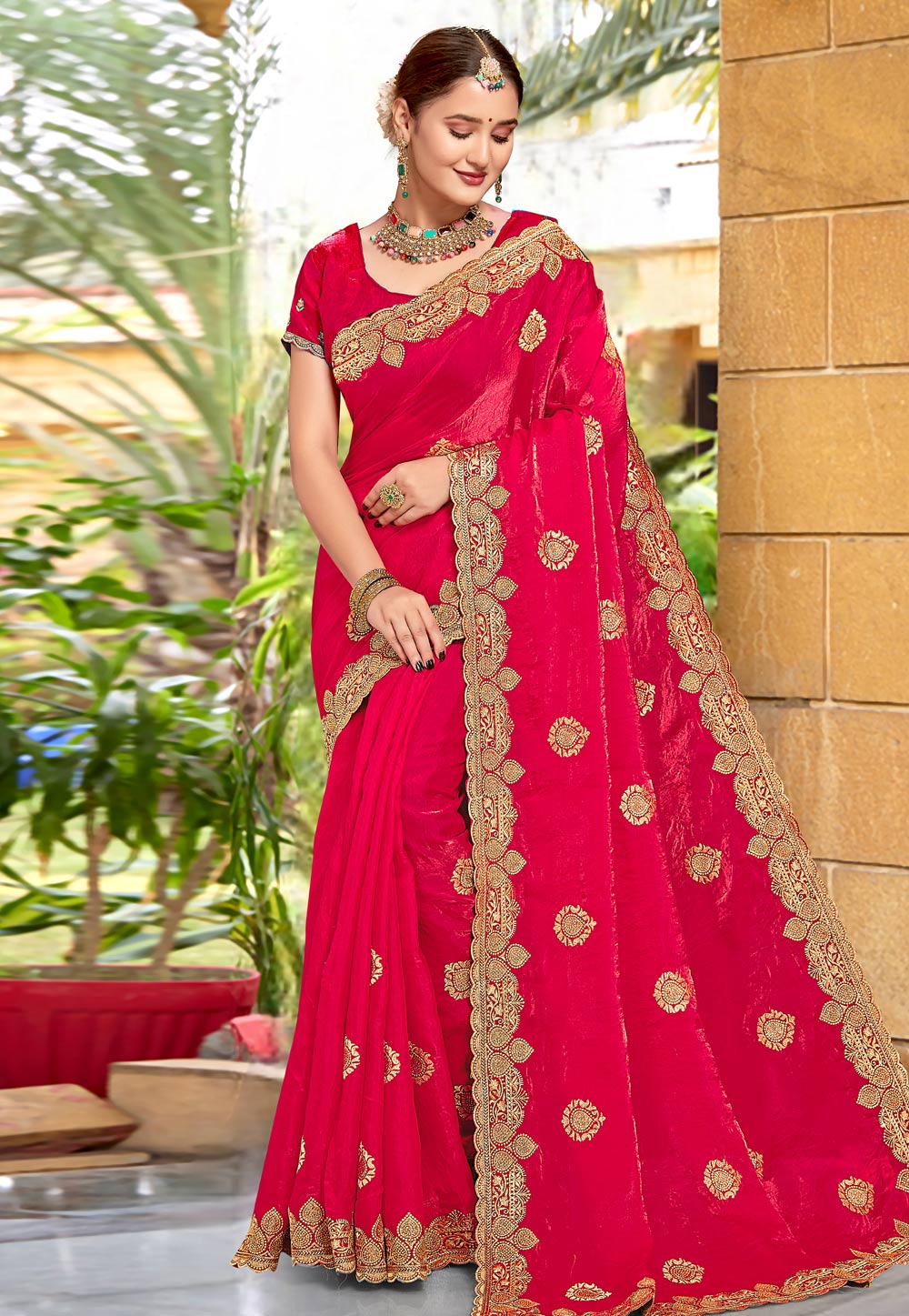 Magenta Silk Saree With Blouse 307403