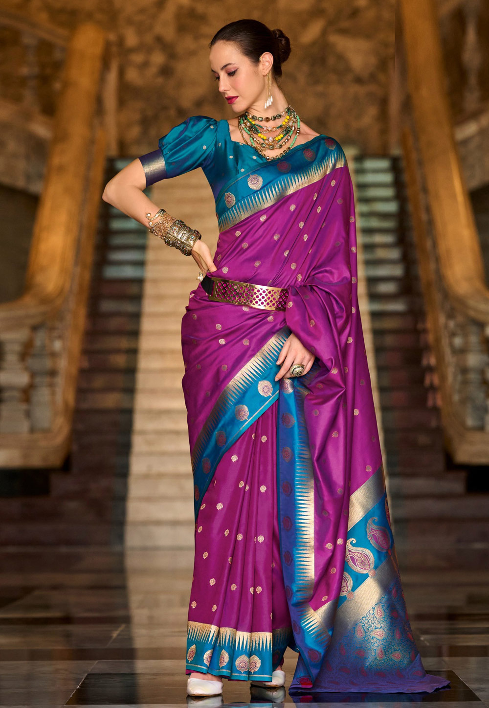 Magenta Silk Saree With Blouse 308025