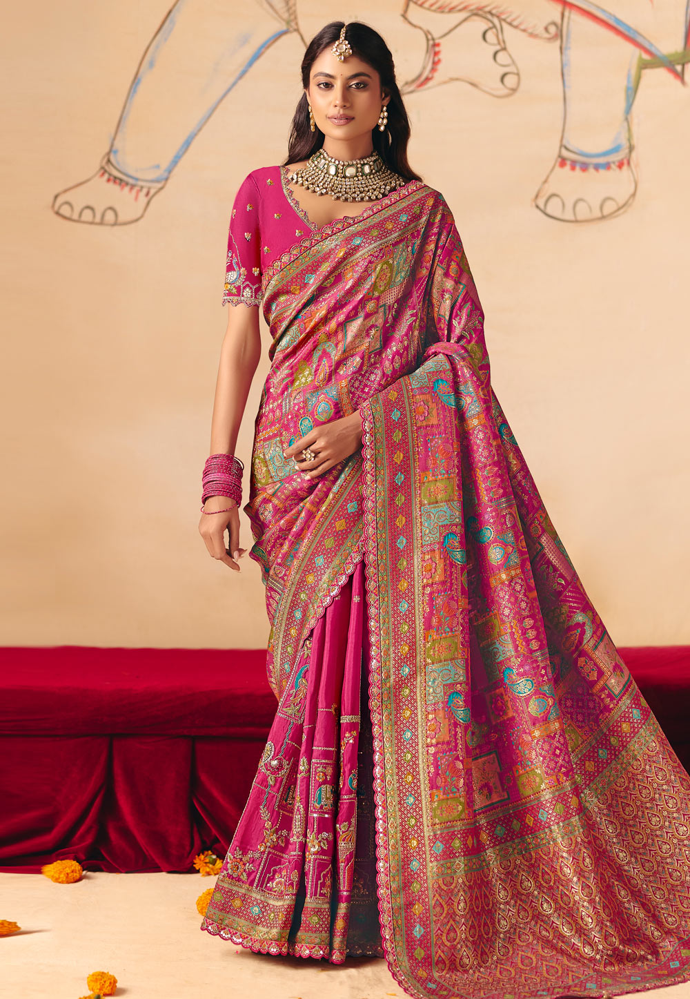 Magenta Silk Saree With Blouse 324651