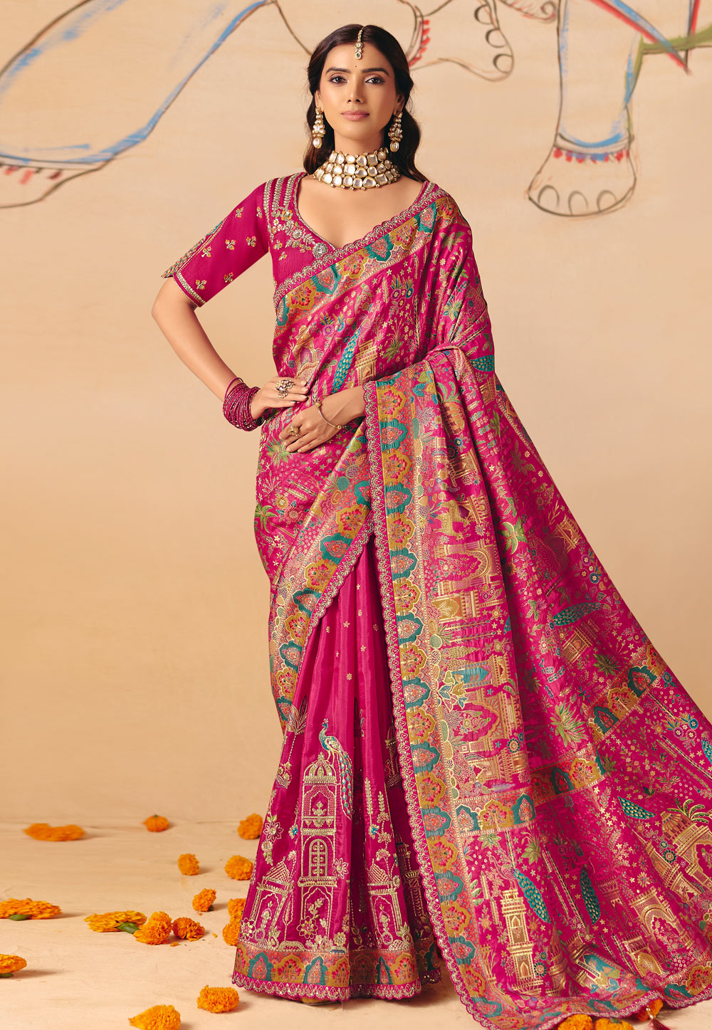 Magenta Silk Saree With Blouse 324654