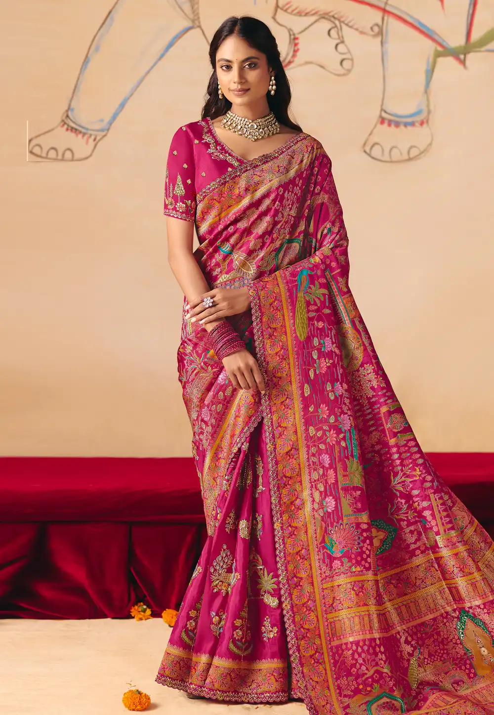Magenta Silk Saree With Blouse 324657