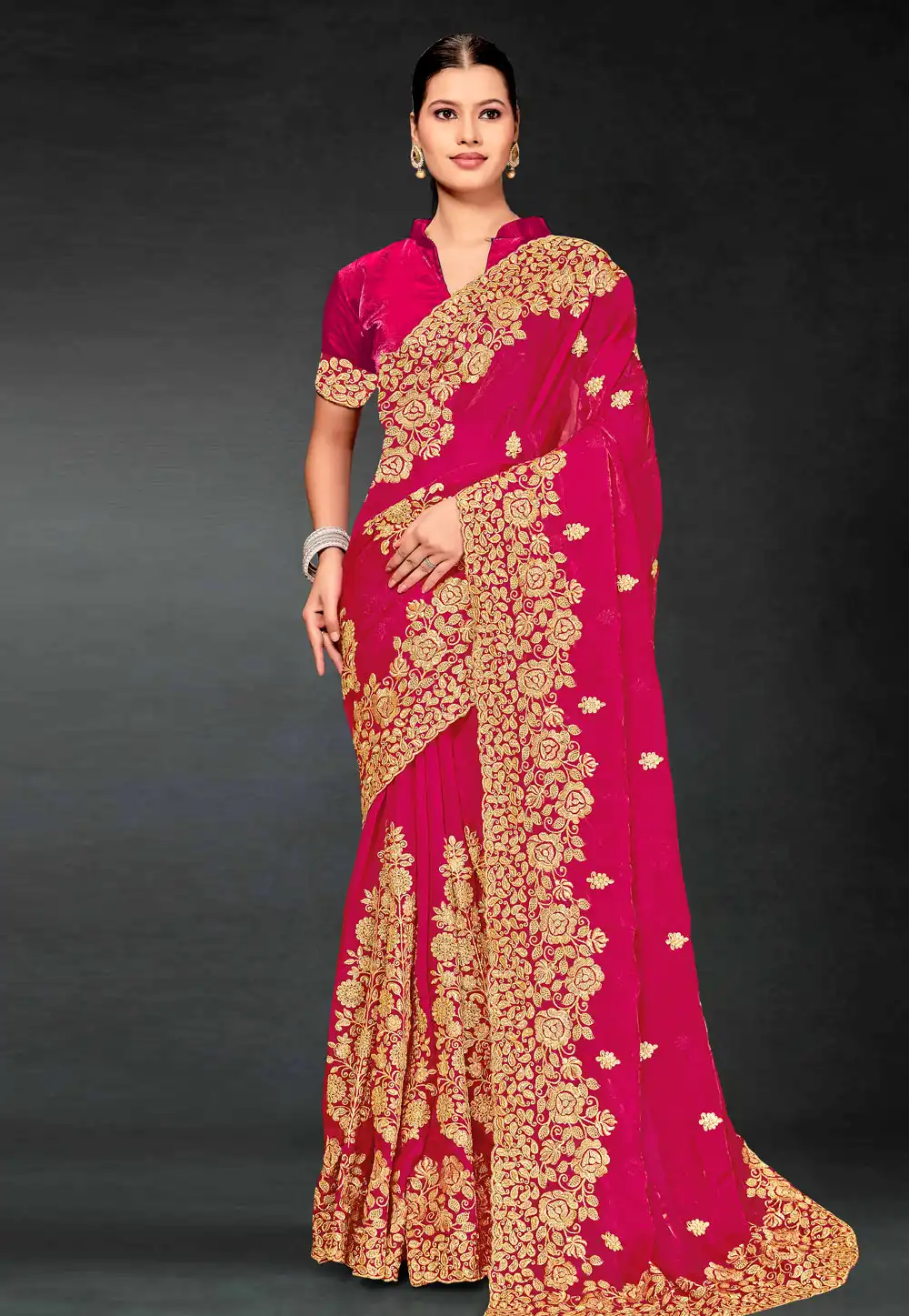 Magenta Silk Saree With Blouse 312837