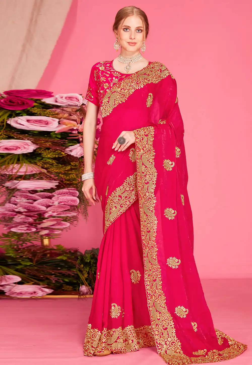 Magenta Silk Saree With Blouse 315946