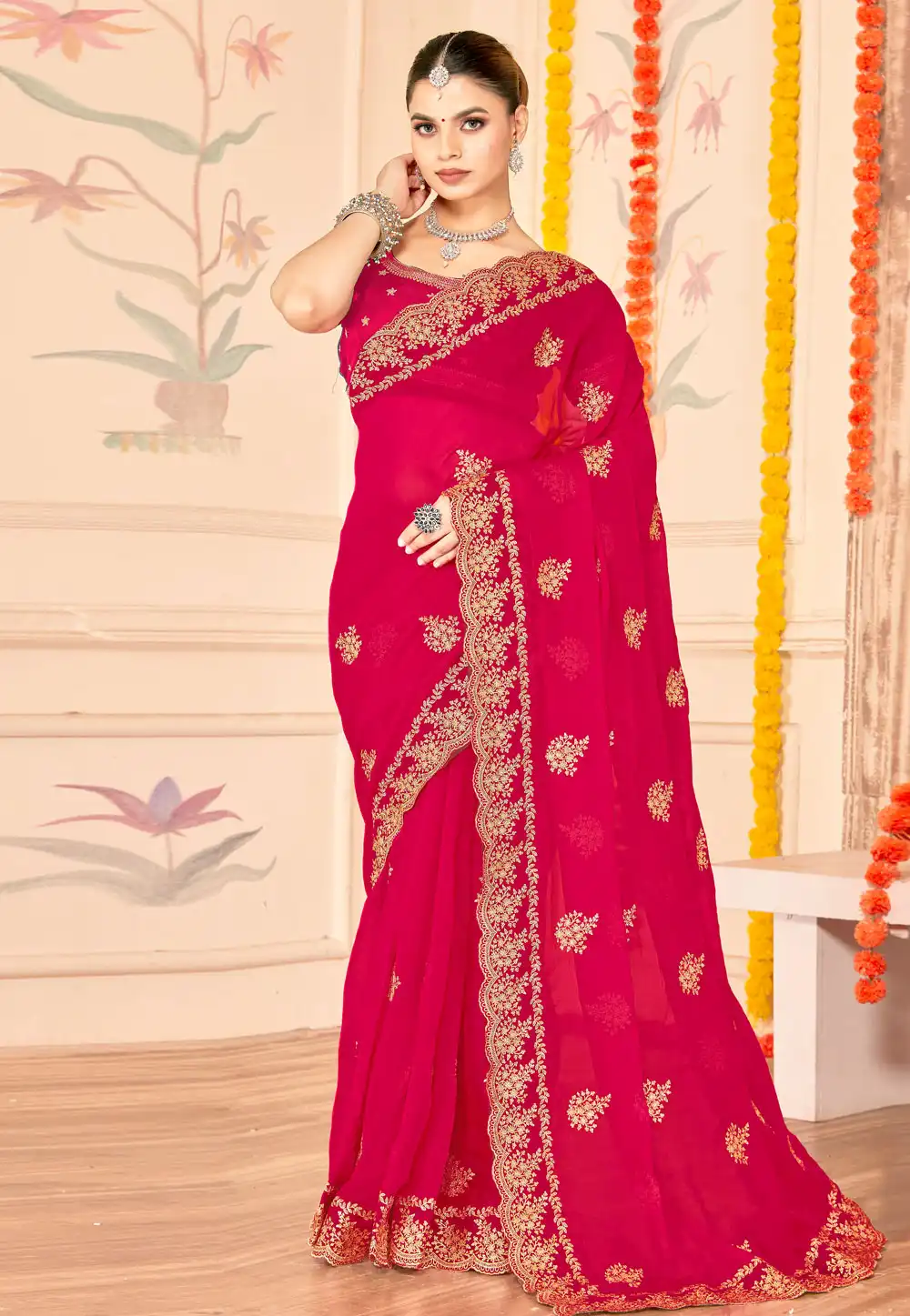 Magenta Silk Saree With Blouse 317475