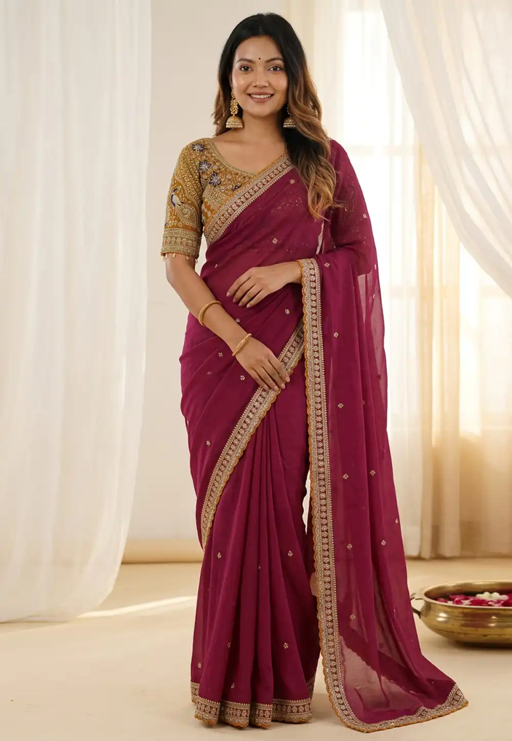 Magenta Silk Saree With Blouse 330545