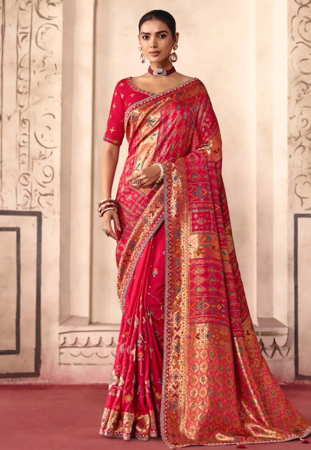 Magenta Silk Saree With Blouse 336450