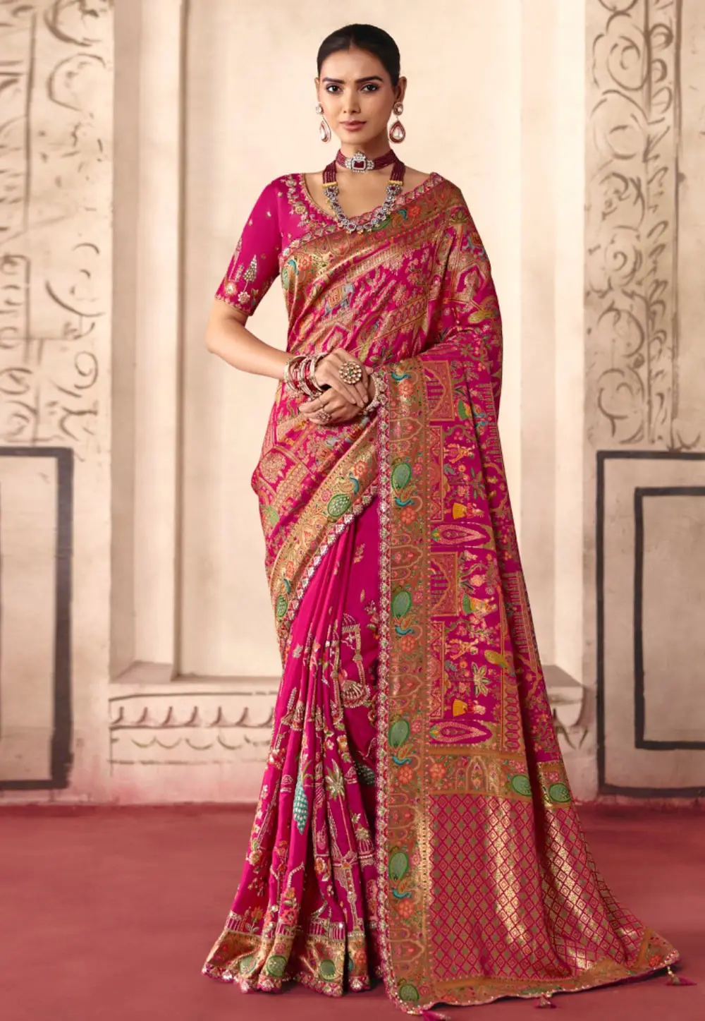 Magenta Silk Saree With Blouse 336455