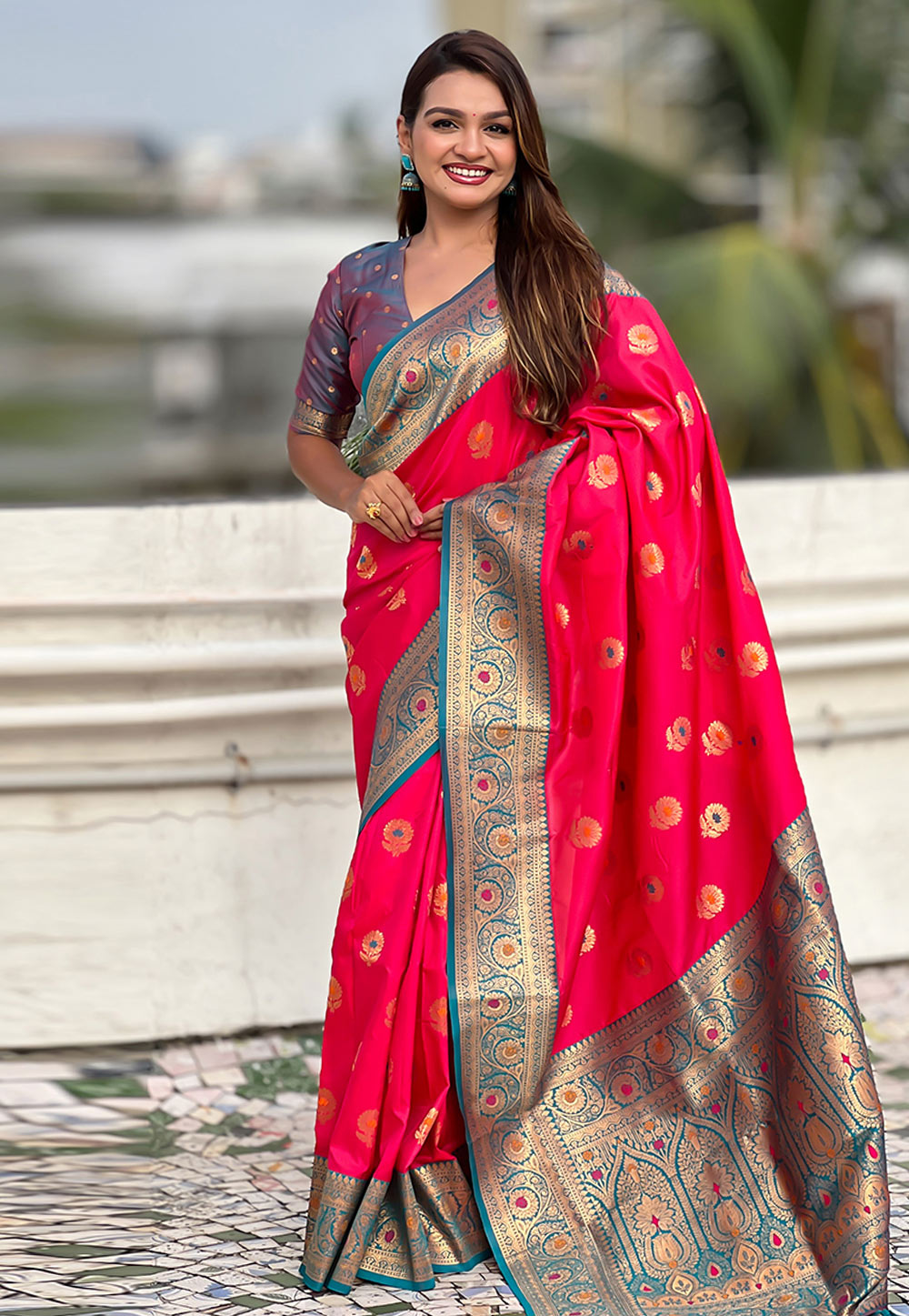 Magenta Silk Saree With Blouse 311927