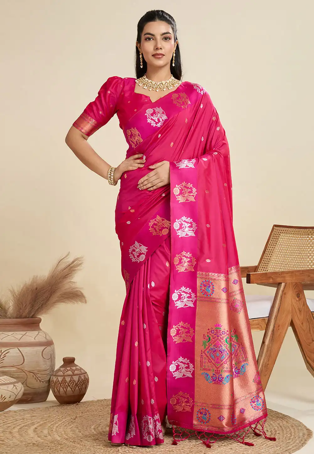 Magenta Silk Saree With Blouse 312965