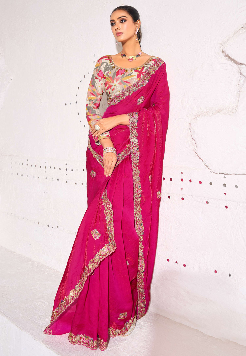 Magenta Silk Saree With Blouse 310283
