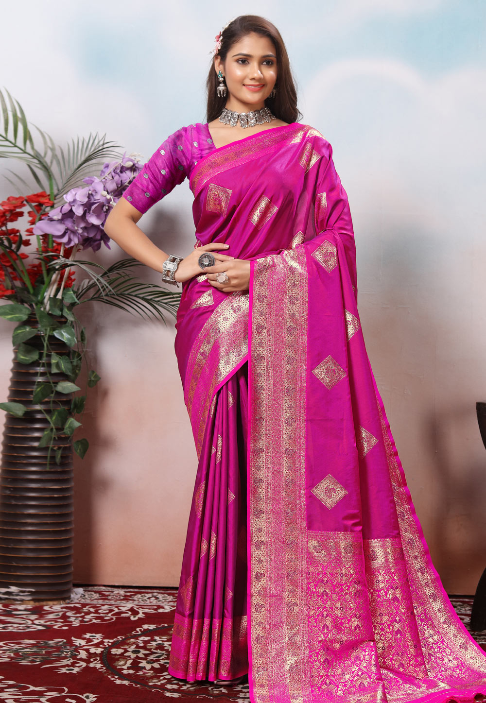 Magenta Silk Saree With Blouse 308768