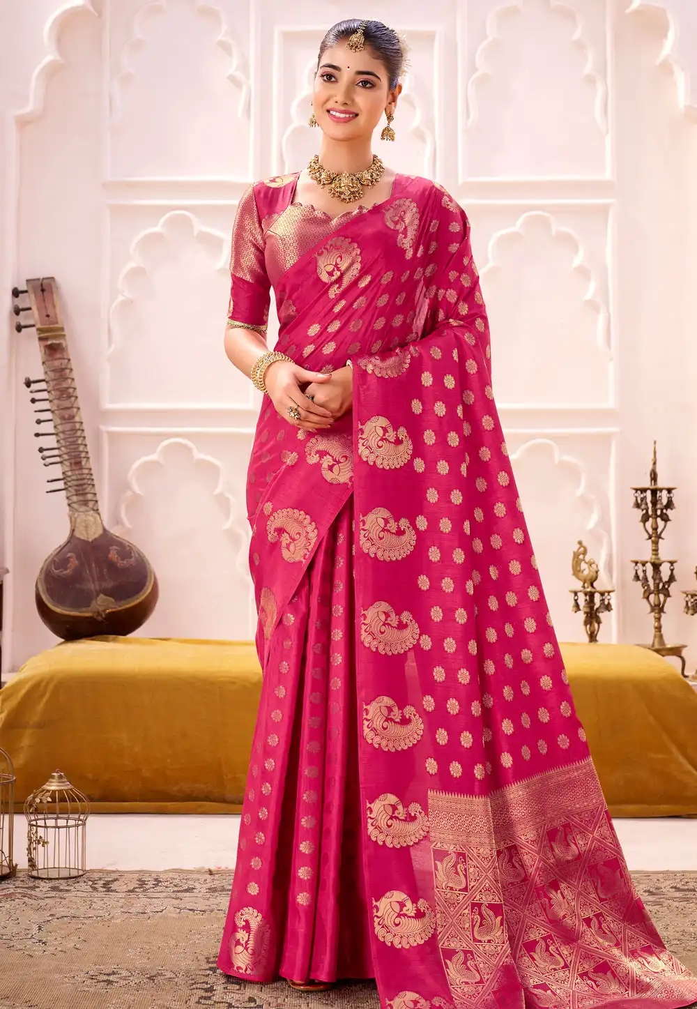 Magenta Silk Saree With Blouse 321331