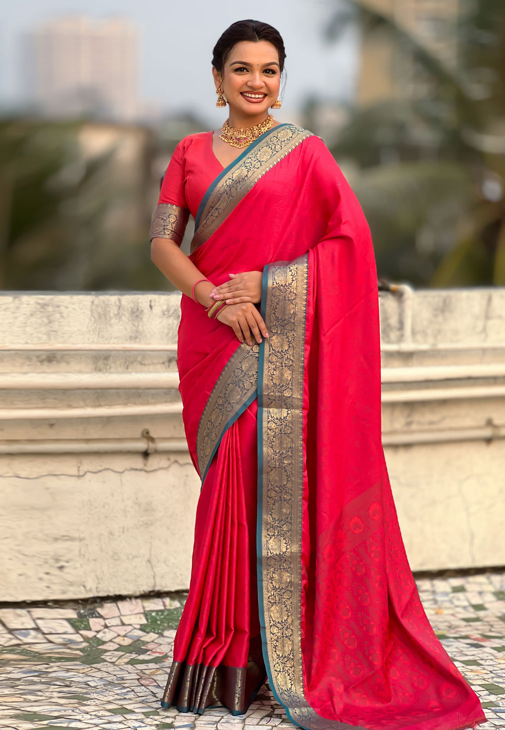 Magenta Silk Saree With Blouse 326505
