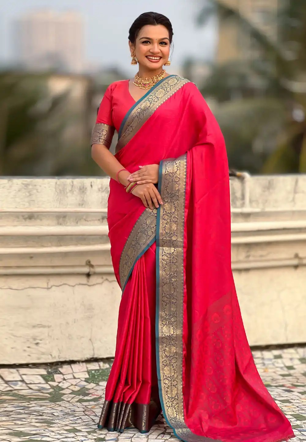Magenta Silk Saree With Blouse 326505