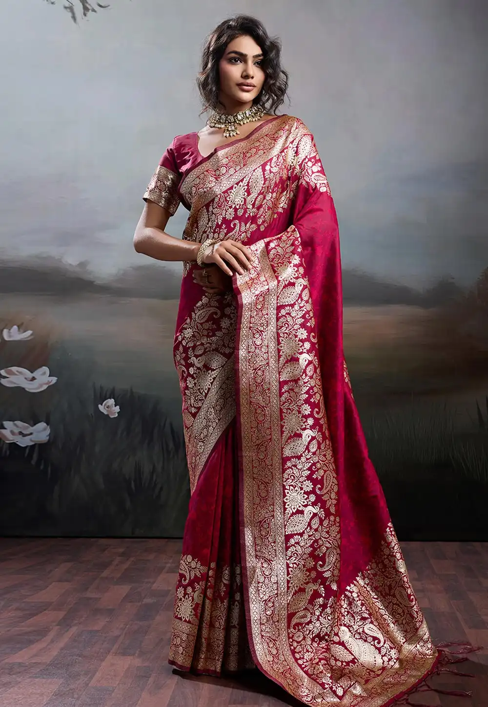 Magenta Silk Saree With Blouse 326681