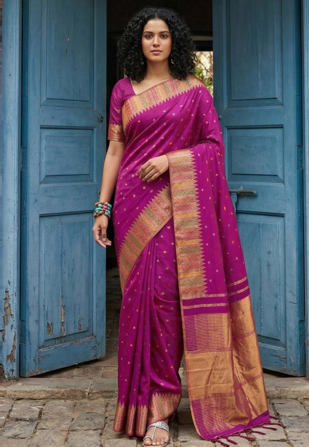 Magenta Silk Saree With Blouse 327143