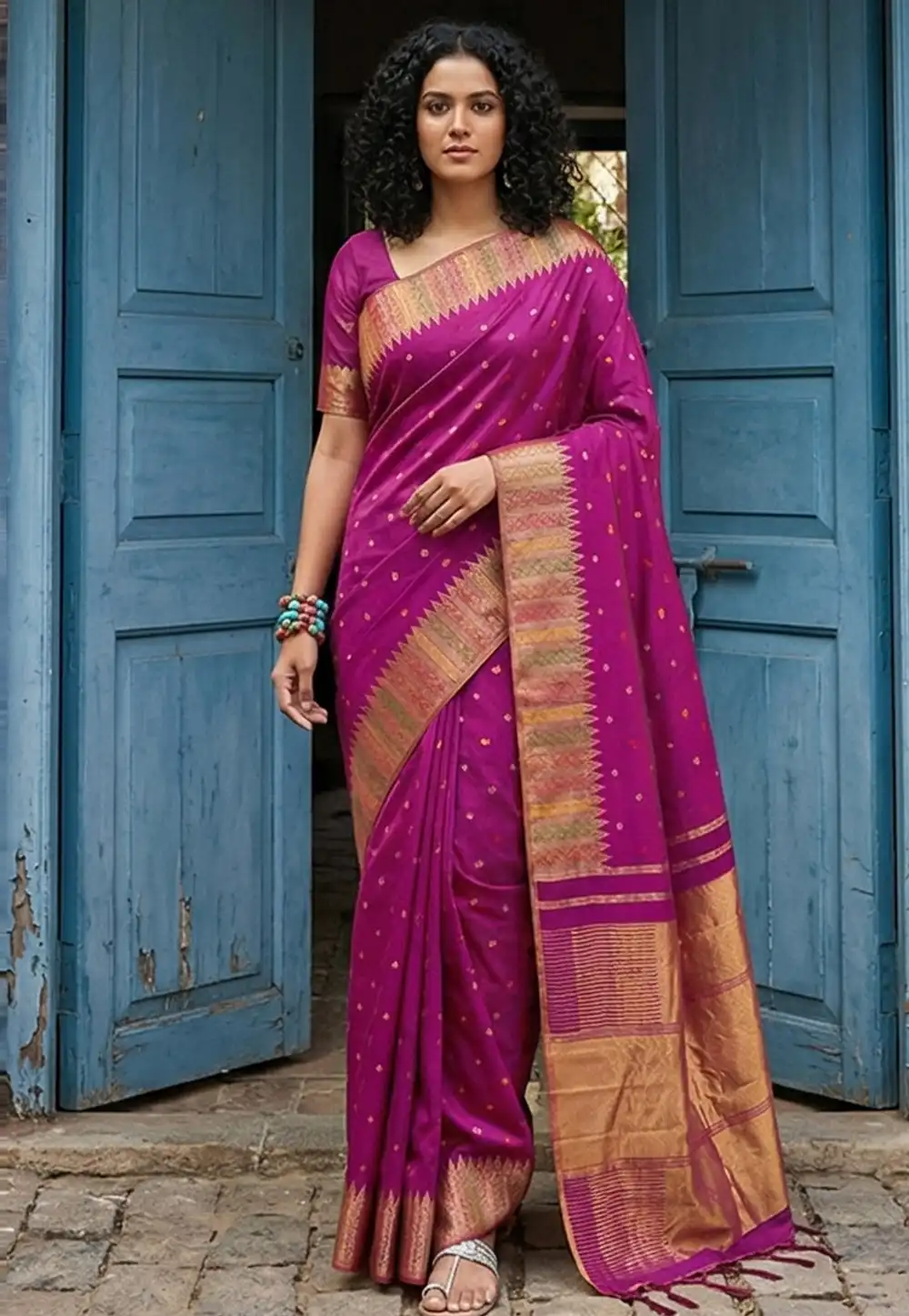 Magenta Silk Saree With Blouse 327143