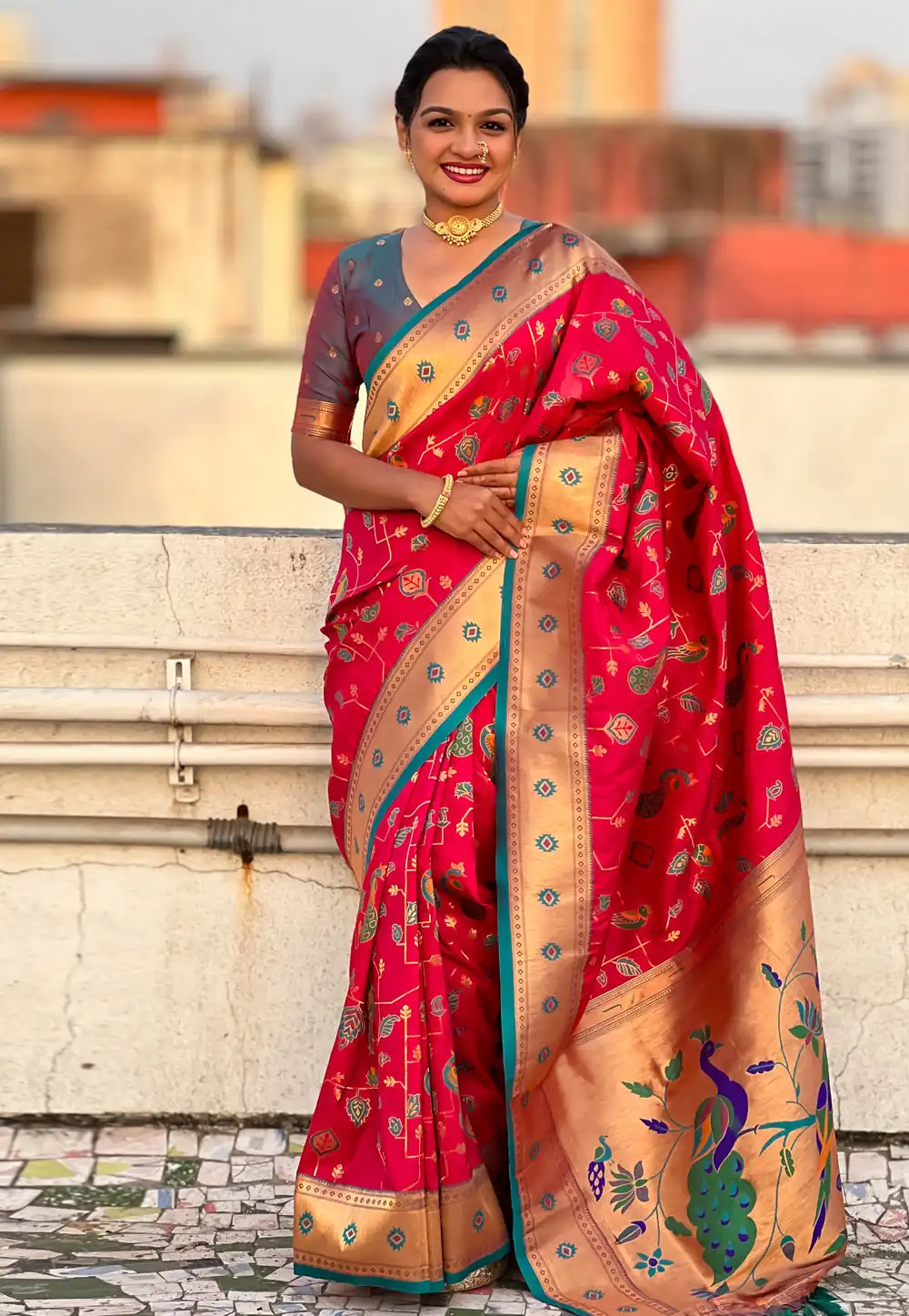 Magenta Silk Saree With Blouse 306993
