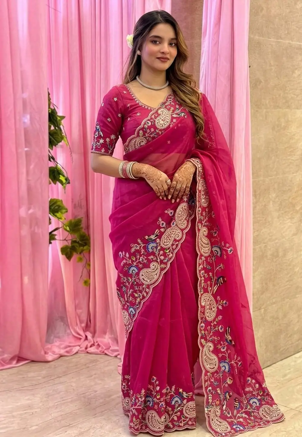 Magenta Silk Saree With Blouse 335198