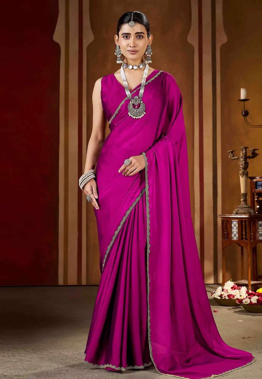 Magenta Silk Saree With Blouse 332588
