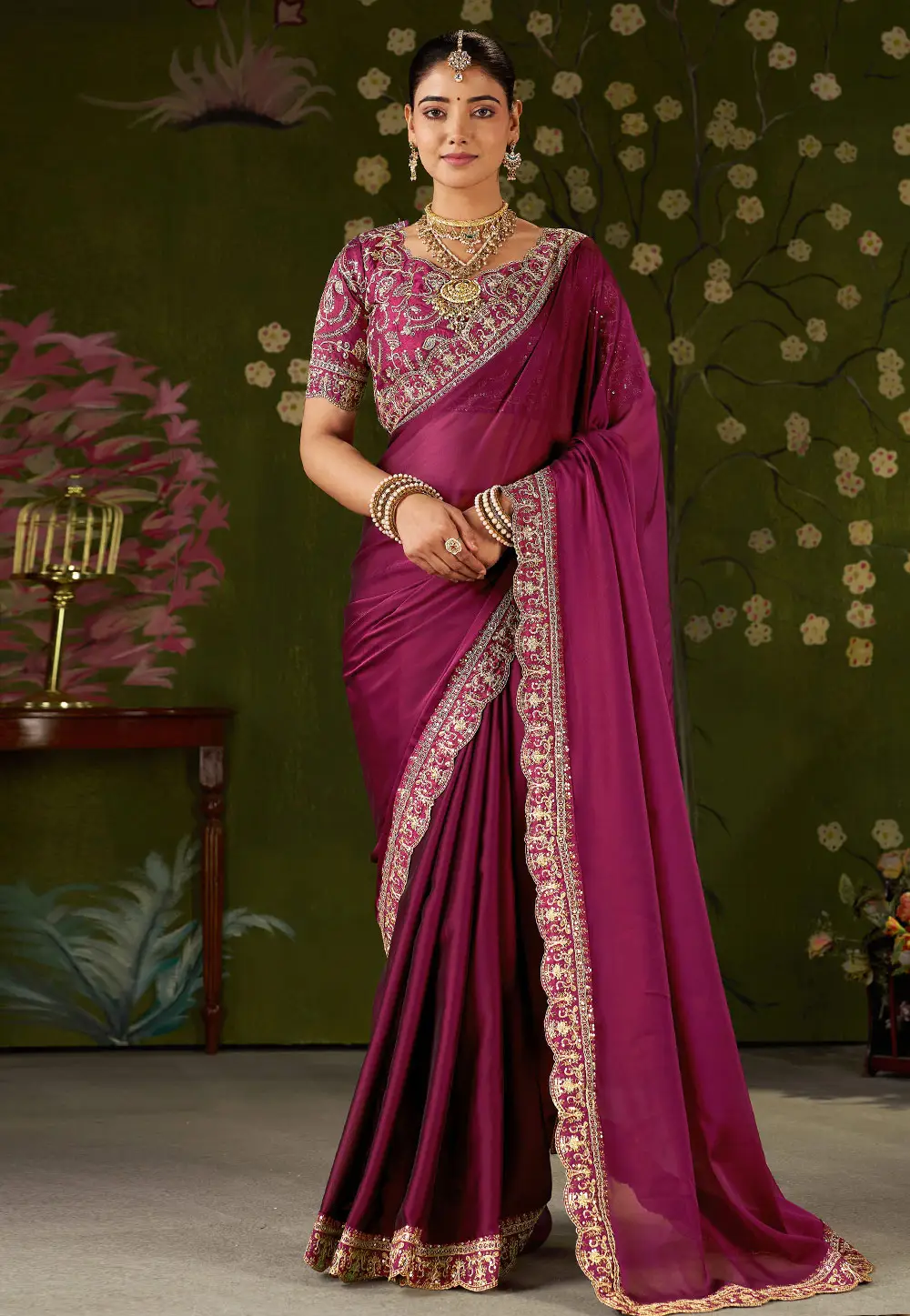 Magenta Silk Saree With Blouse 332784