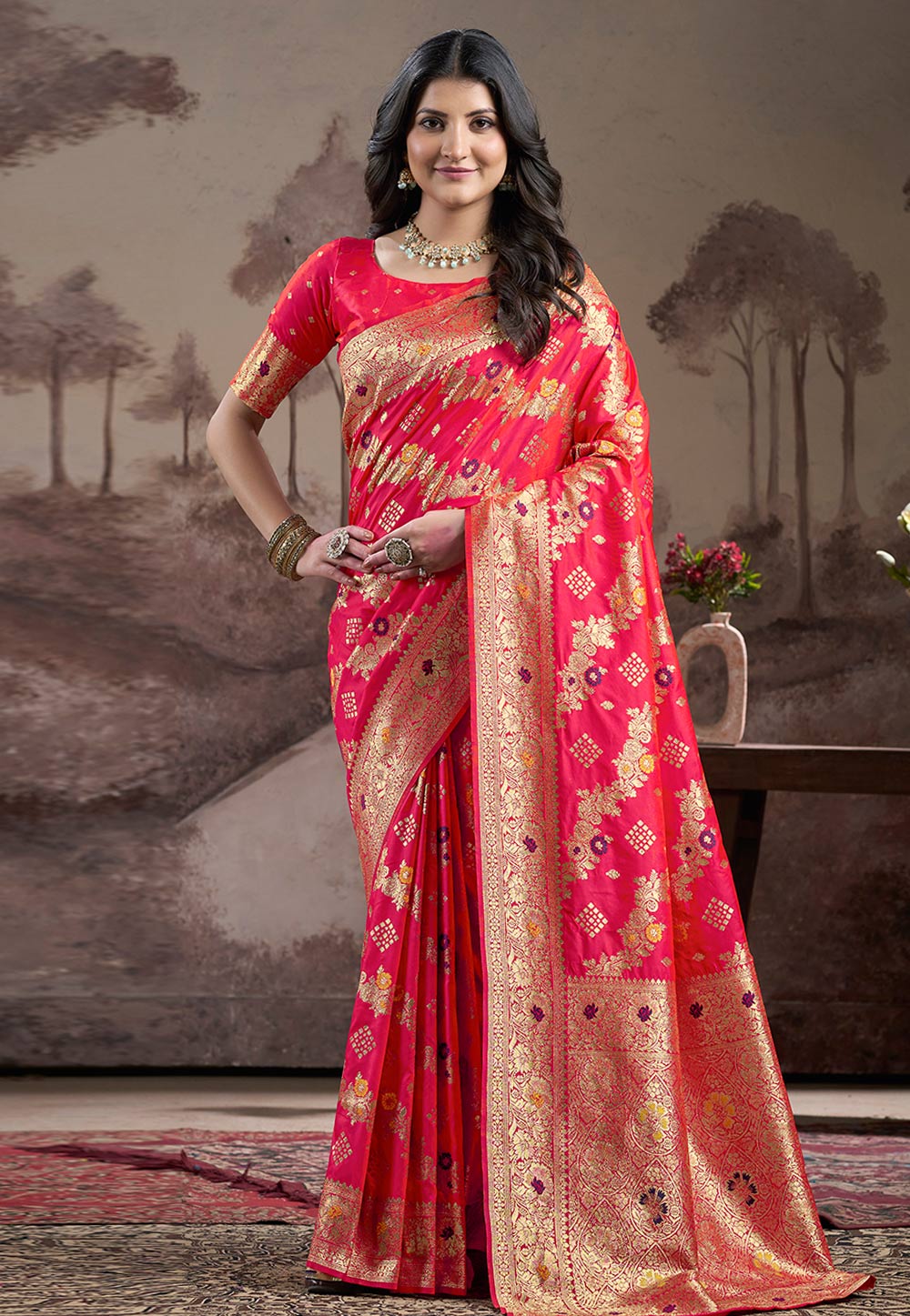 Magenta Silk Saree With Blouse 312166