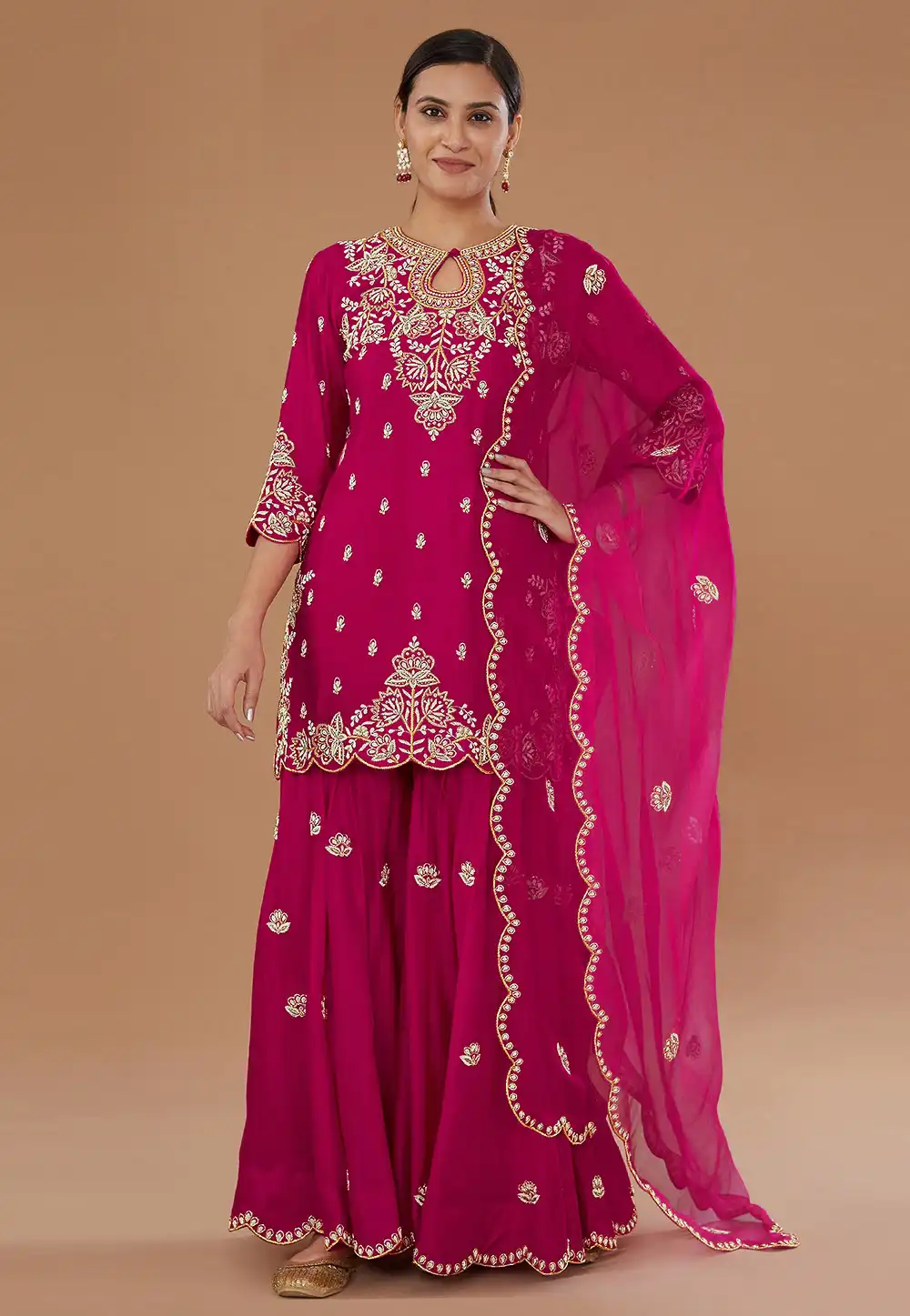 Magenta Silk Sharara Suit 316666