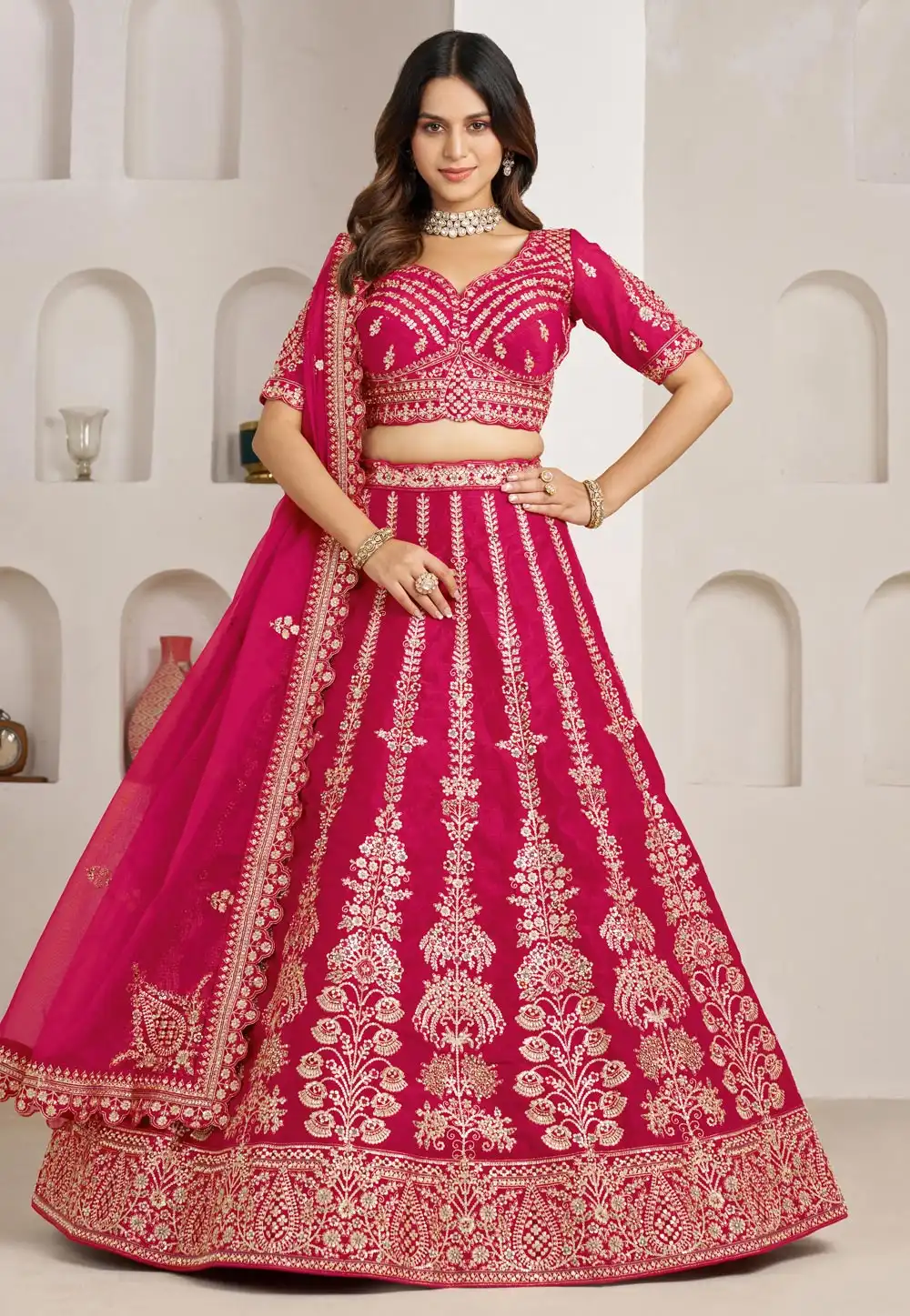 Magenta Silk Wedding Lehenga Choli 329393
