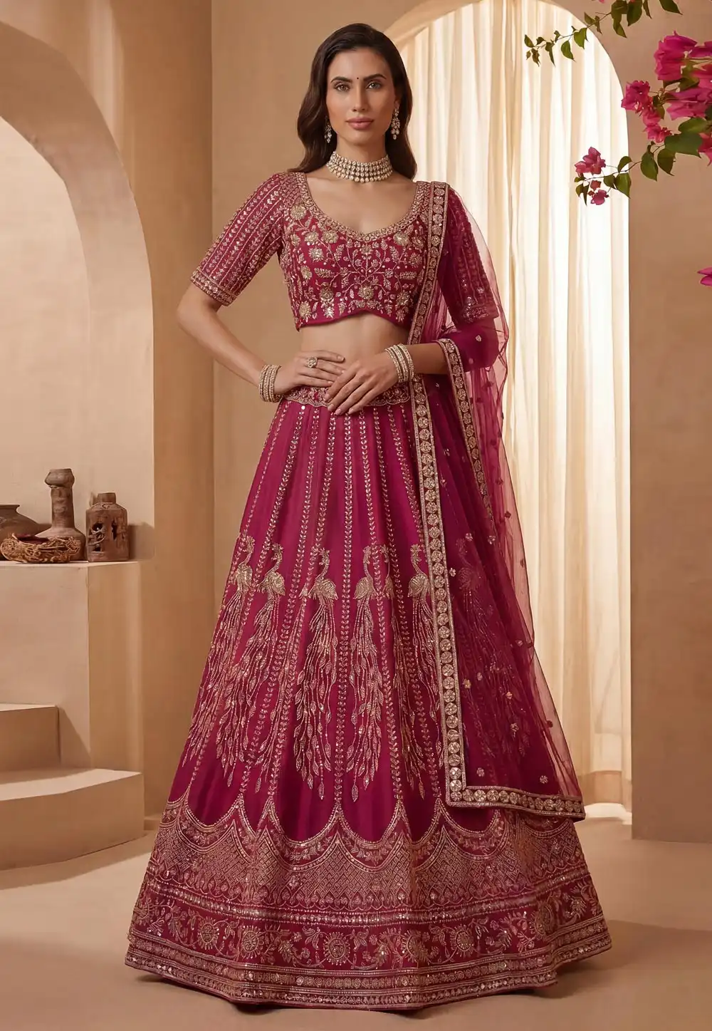 Magenta Silk Wedding Lehenga Choli 326309