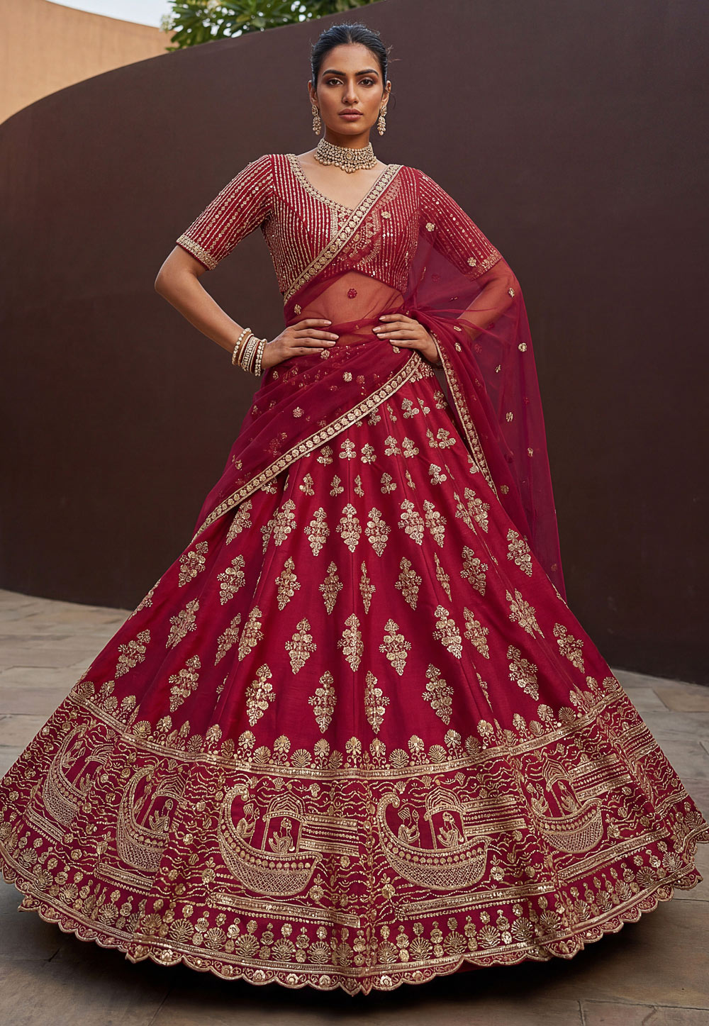 Magenta Silk Wedding Lehenga Choli 326331