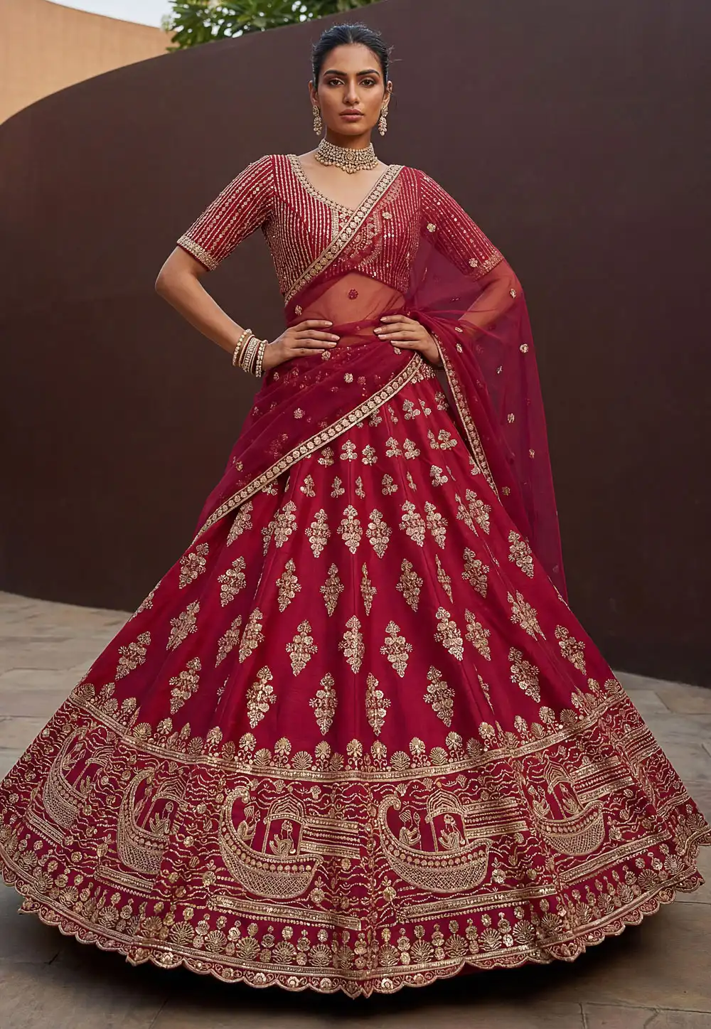 Magenta Silk Wedding Lehenga Choli 326331