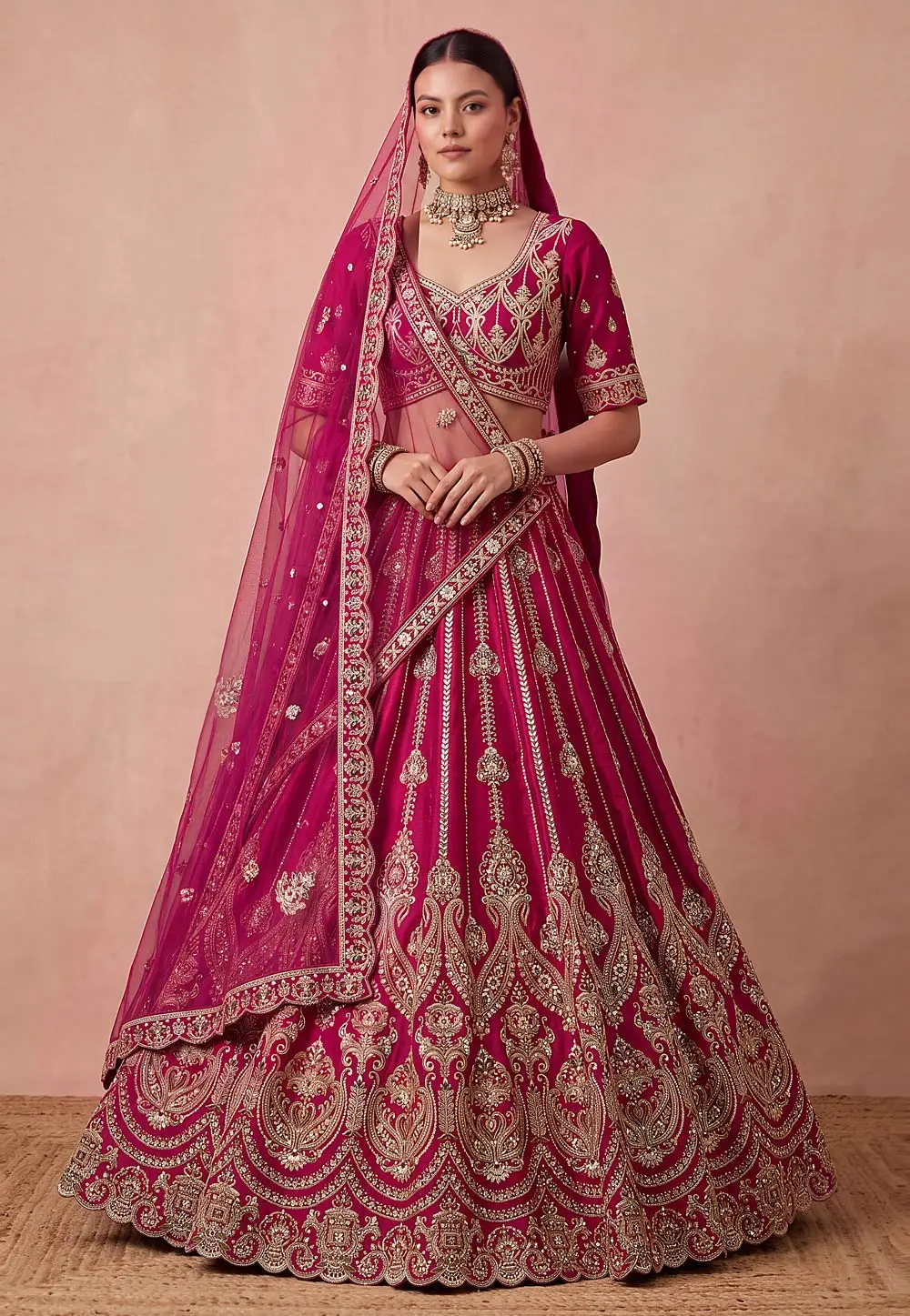 Magenta Silk Wedding Lehenga Choli 335108