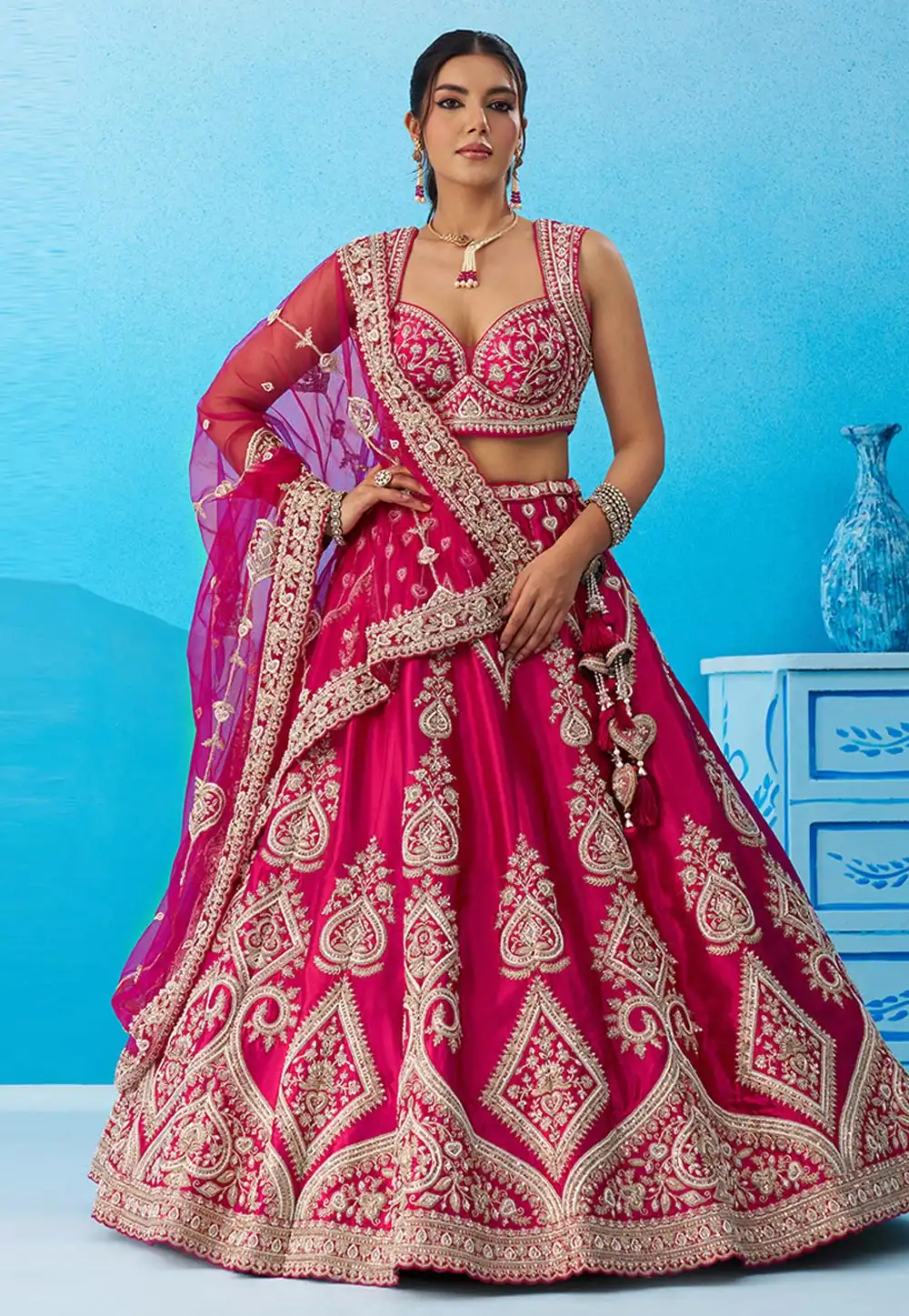 Magenta Silk Wedding Lehenga Choli 326163