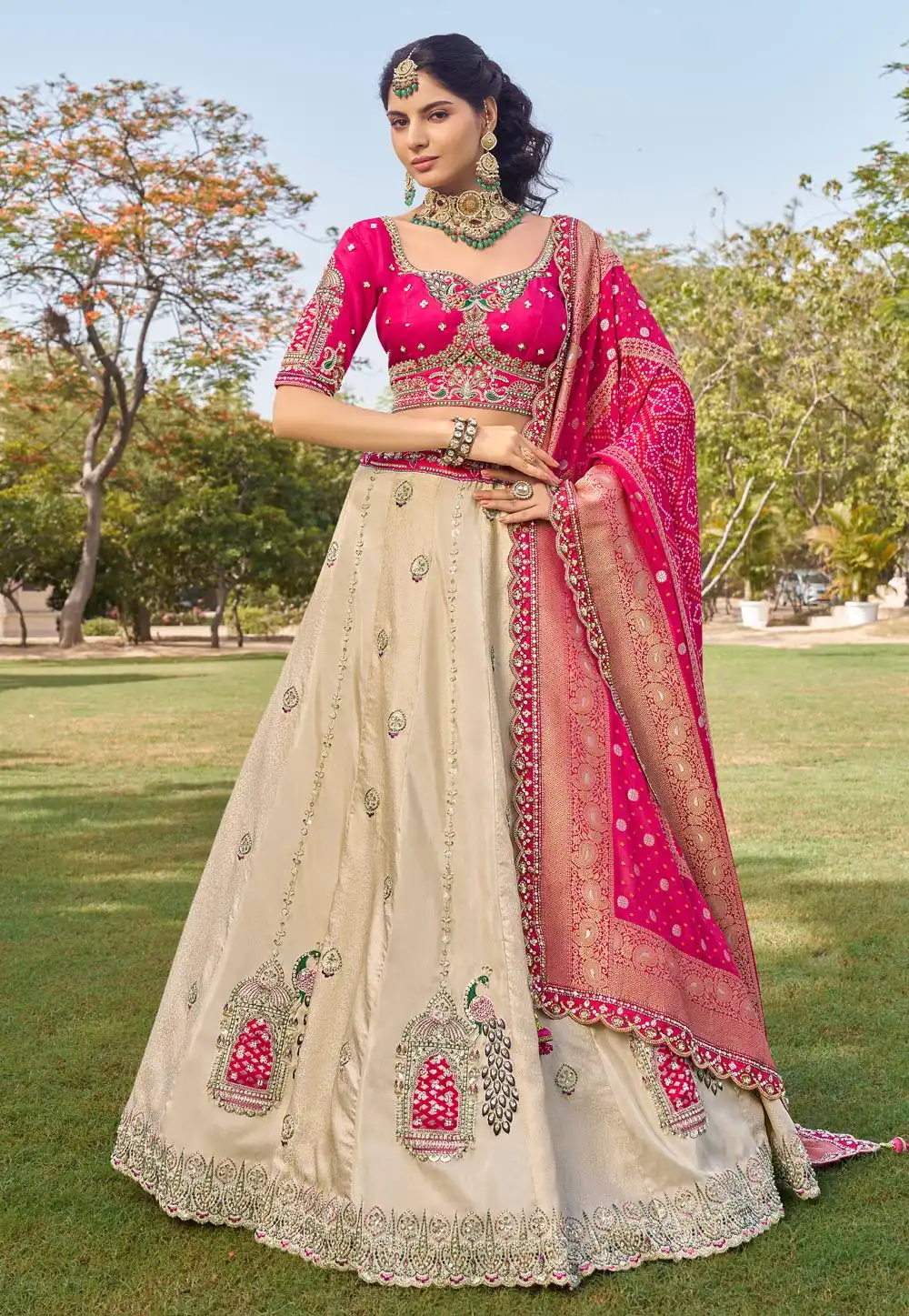 Magenta Tissue Lehenga Choli 329230