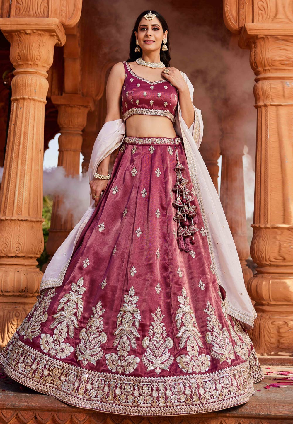Magenta Tissue Lehenga Choli 306651