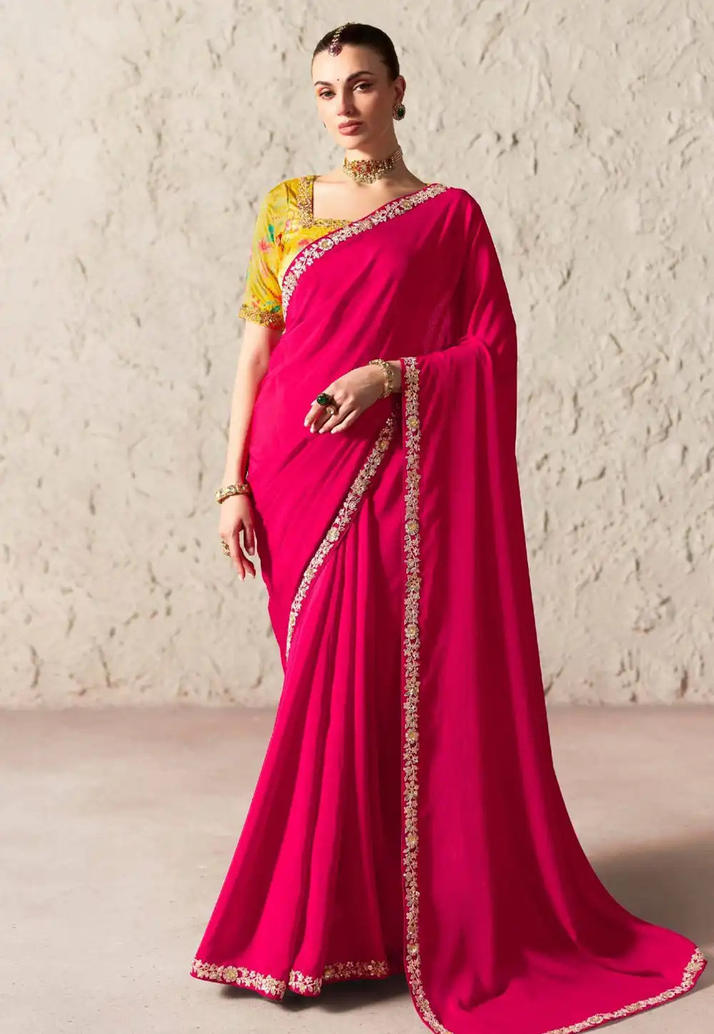 Magenta Tissue Saree With Blouse 327897