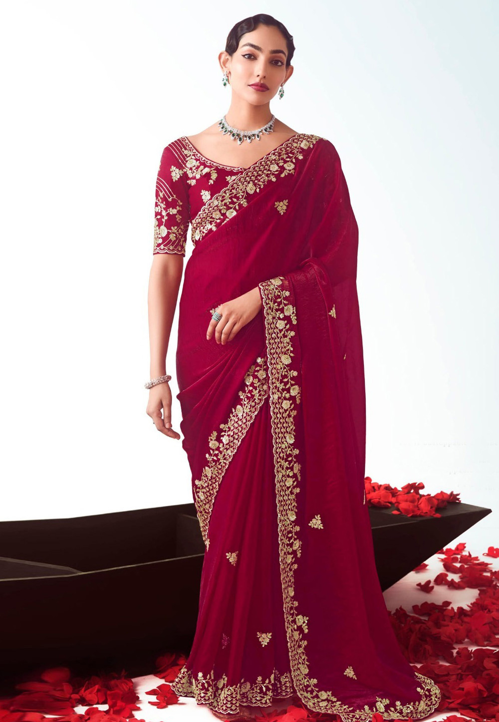 Magenta Tissue Saree With Blouse 322116